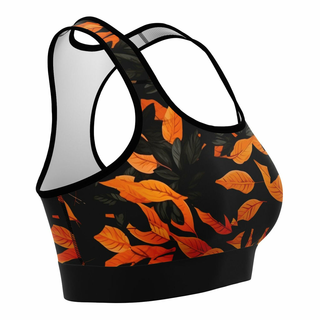 Orange Leaves Forest Camo Sports Bra