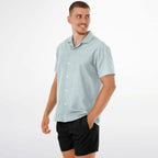 Ice Blue Speckled Men's Spread Collar Short Sleeve Button-Down Shirt
