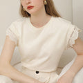 Cream yellow lace short sleeve round neck