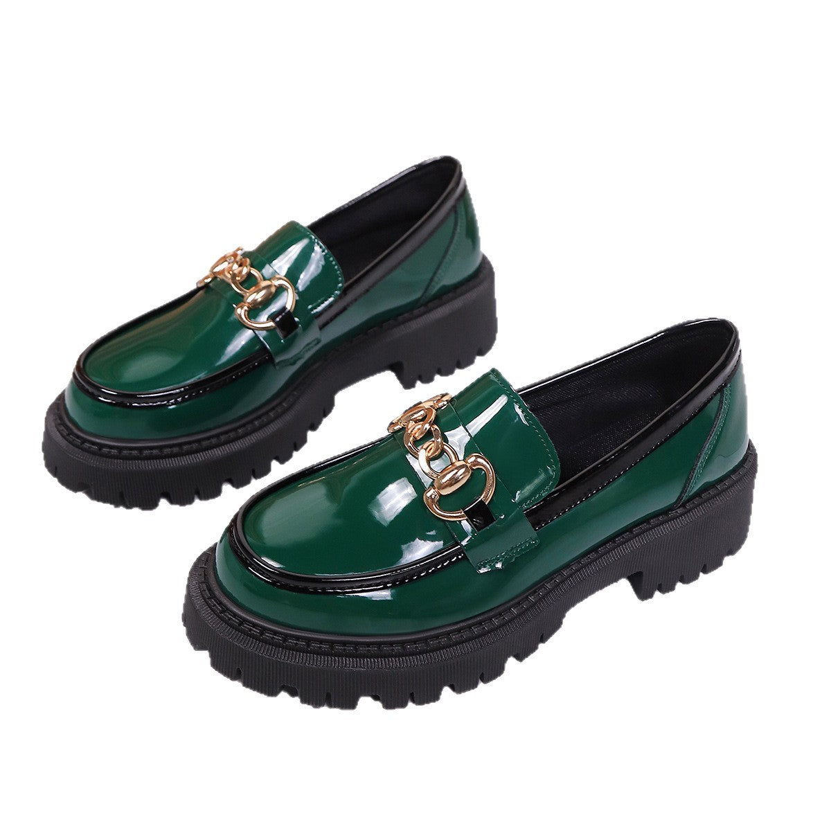 Green Faux Leather Thick Sole Slip-On Shoes