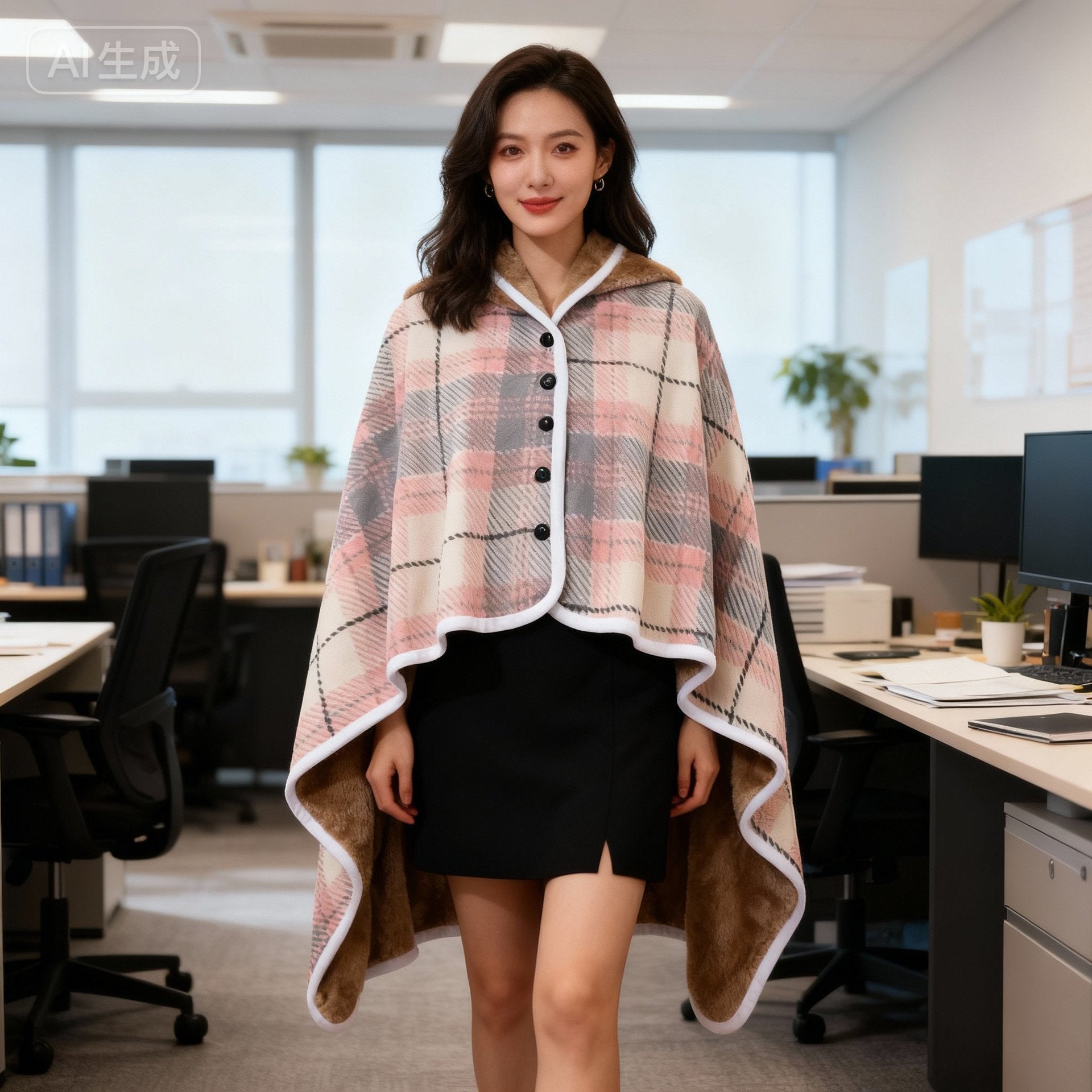 Plaid Multi-functional shawl blanket office blanket