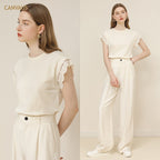 Cream yellow lace short sleeve round neck