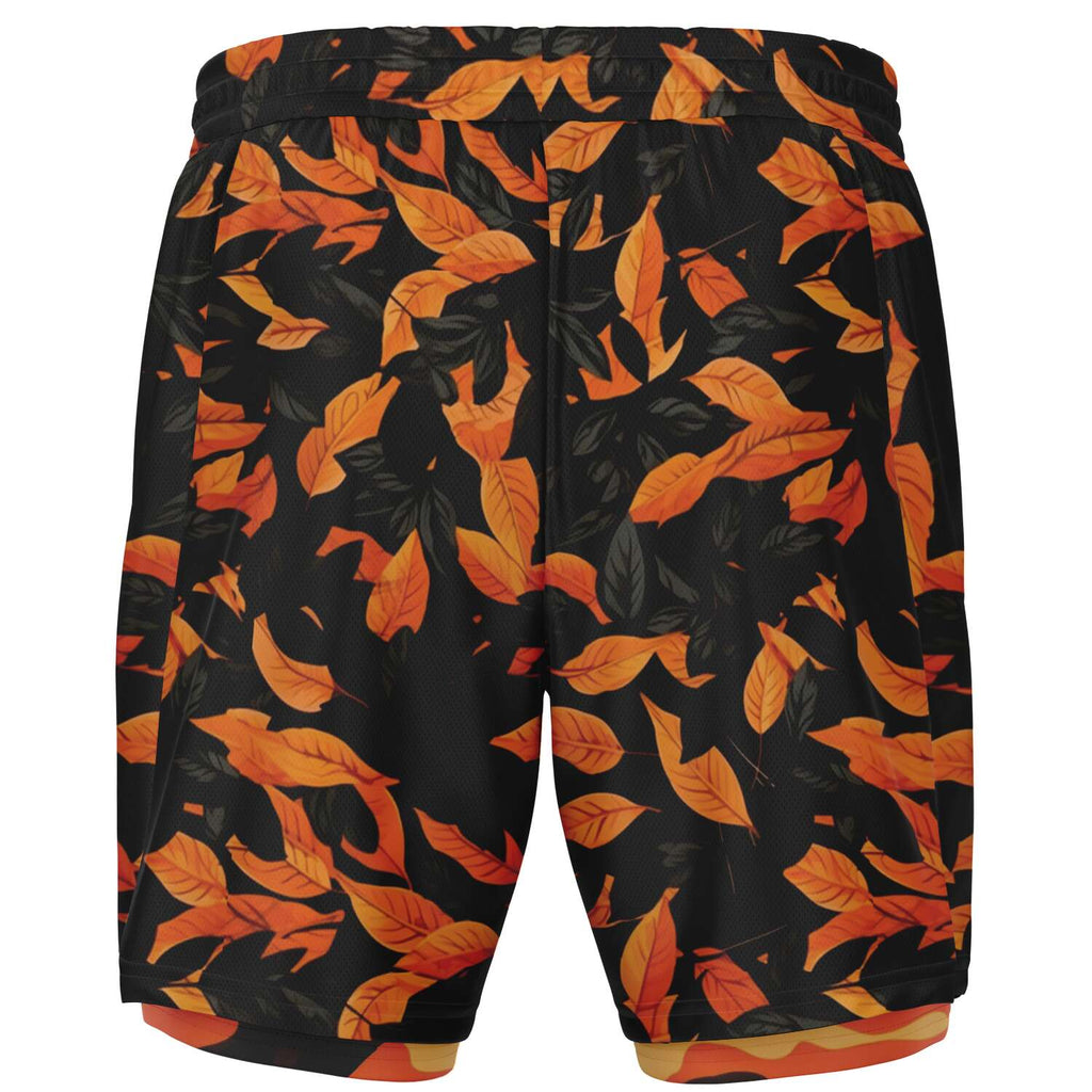 Orange leaves Camouflage Men's 2-in-1 Shorts