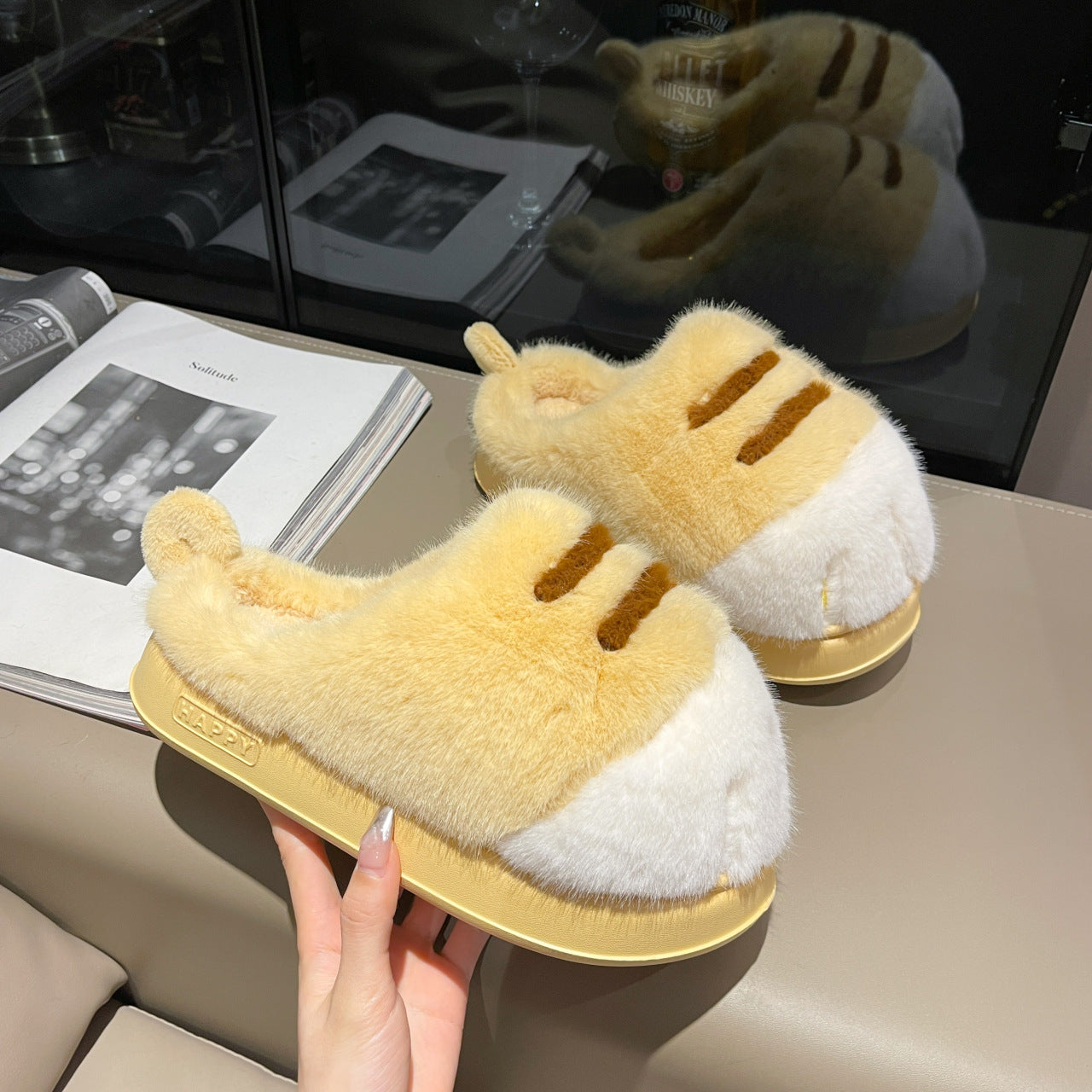 Women's Rabbits Feet Fleece-Lined Plush Slippers