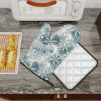 Blue Snowflake Oven Mitts and Potholder Set