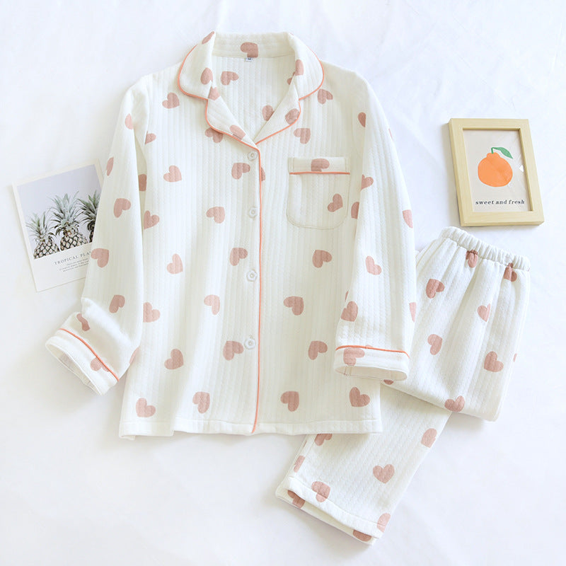 Cotton Quilted Heart Pattern Pajamas Set