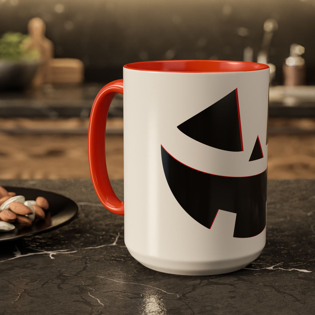 Halloween Jack-O'-Lantern Ceramic Mug (15oz) — Orange Handle & Interior