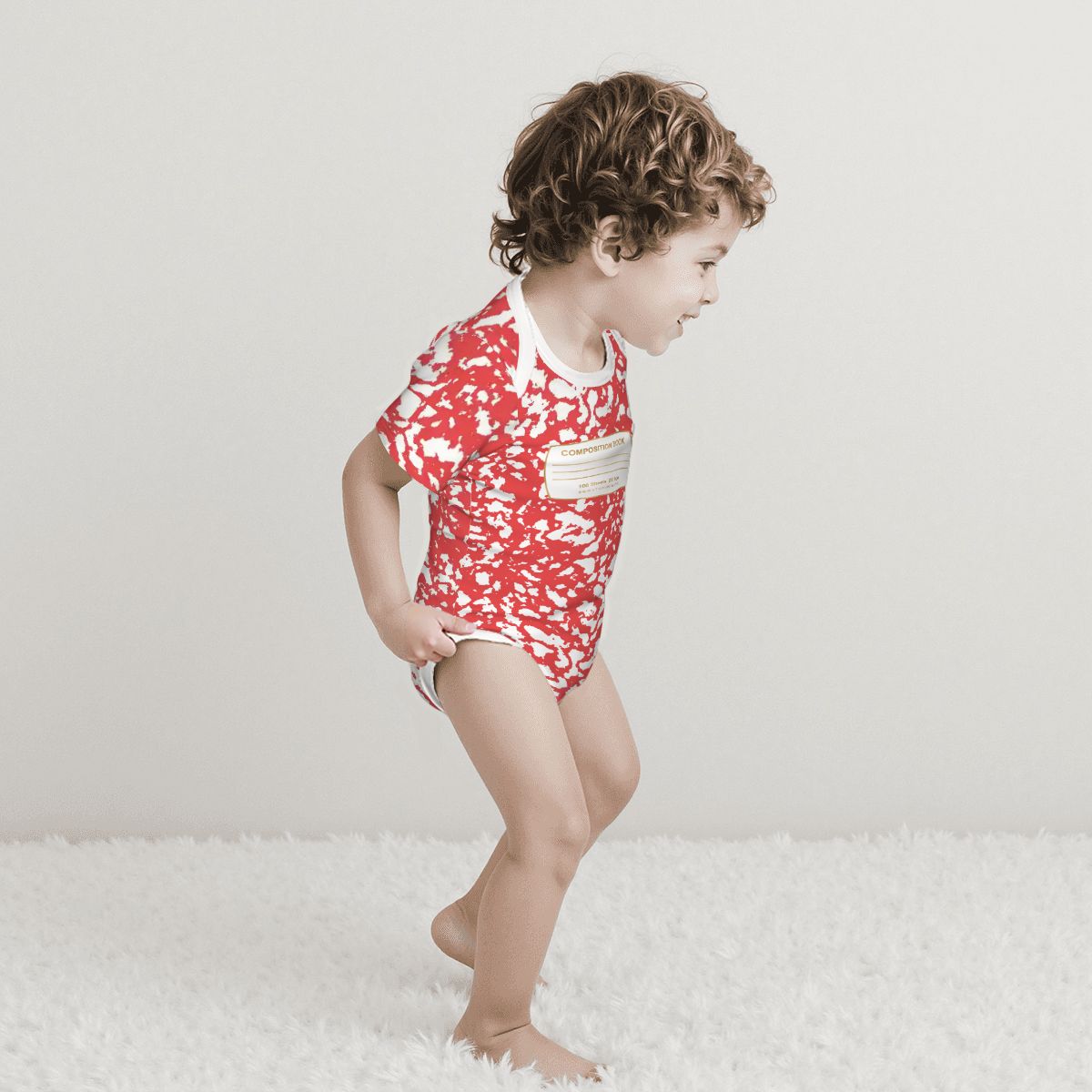 Red Baby Composition Book Cotton Short Sleeve Onesie