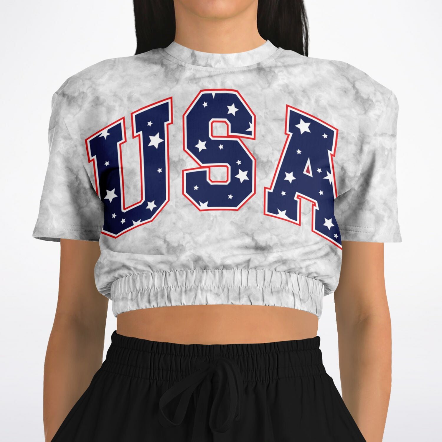 USA Cropped Short Sleeve Ladies Sweatshirt