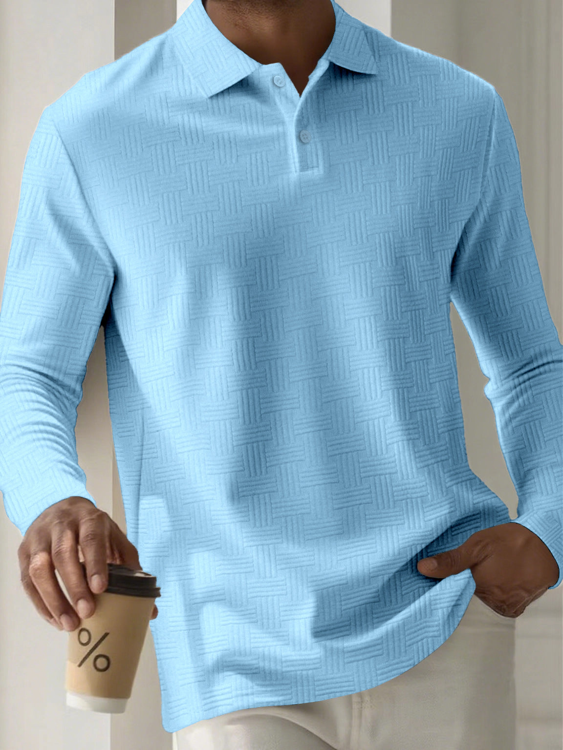 Mens Textured Long Sleeve Polo Shirts