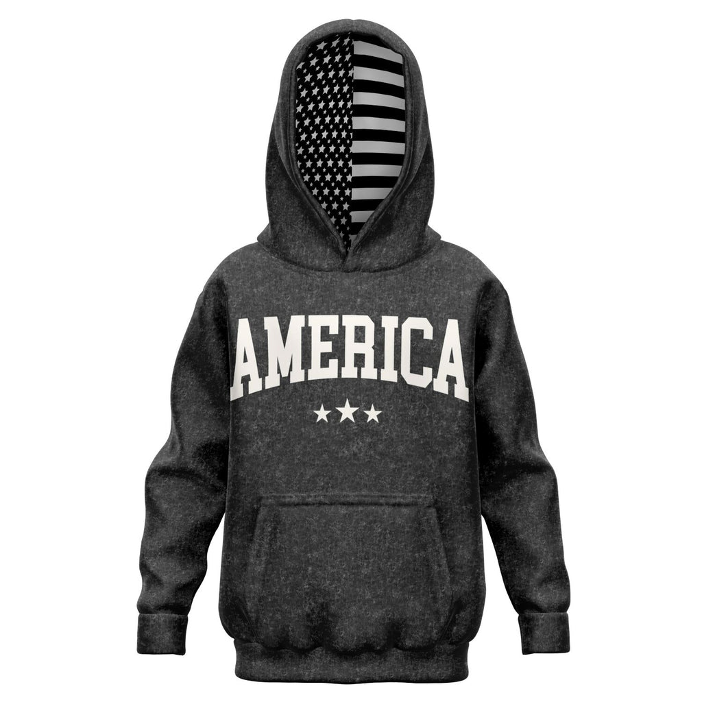 America Black Acid Wash Kids Hoodie