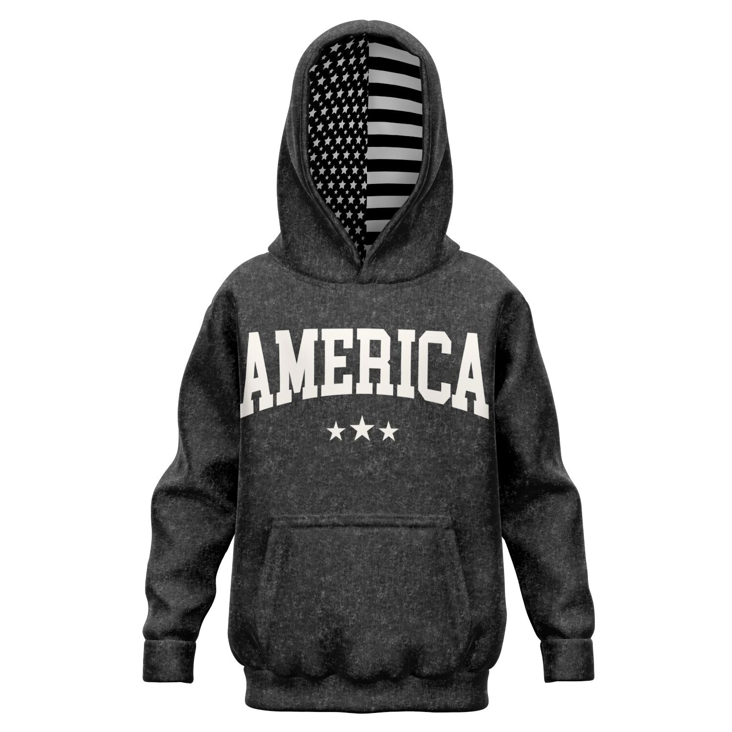 America Black Acid Wash Kids Hoodie