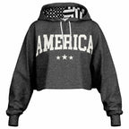 Ladies America Black Acid Wash Dance Hoodie