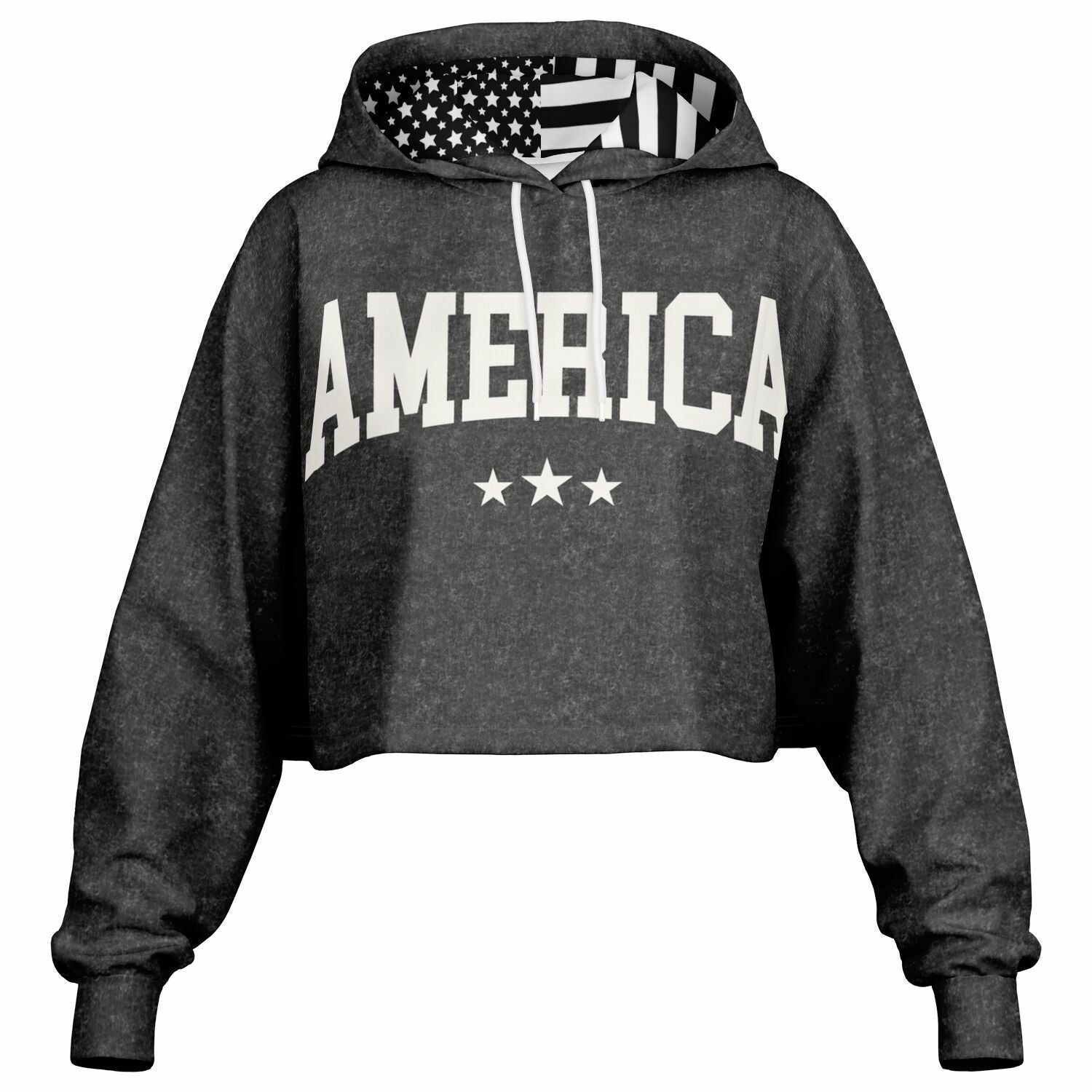 Ladies America Black Acid Wash Dance Hoodie