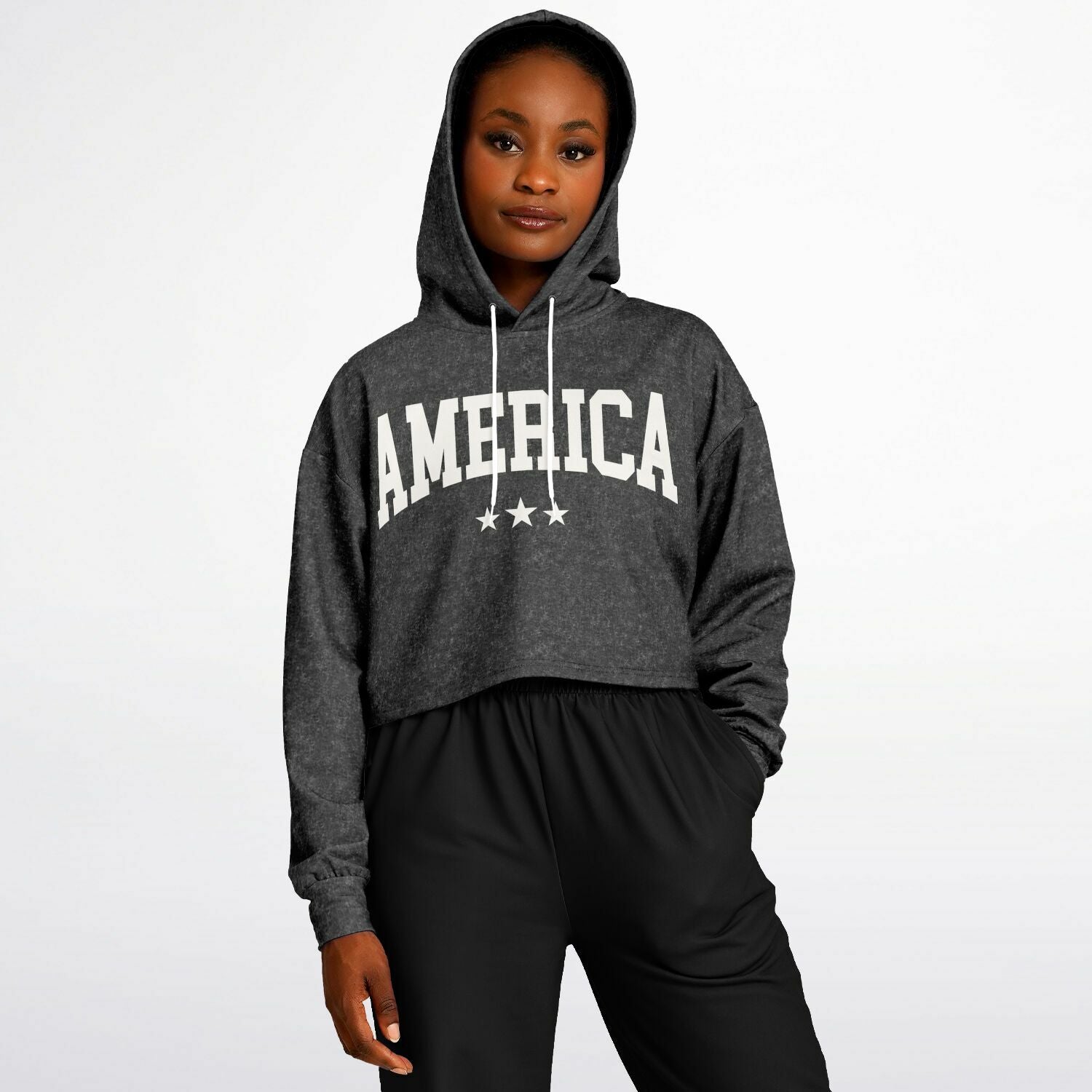 Ladies America Black Acid Wash Dance Hoodie