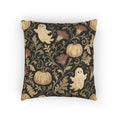 Halloween Ghost & Pumpkin Woven Pillow — Vintage Floral Spooky Accent Cushion