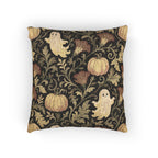 Halloween Ghost & Pumpkin Woven Pillow — Vintage Floral Spooky Accent Cushion