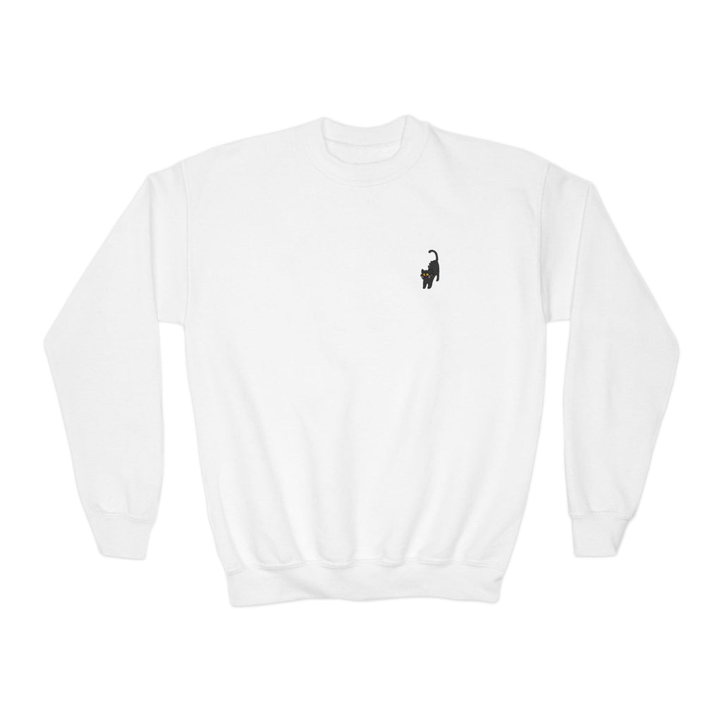Black Cat Embroidered Youth Crewneck Sweatshirt