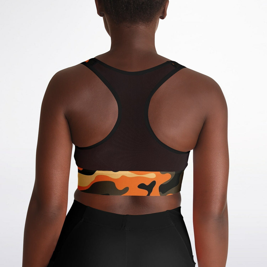 Orange Camo Mesh Padded Sports Bra