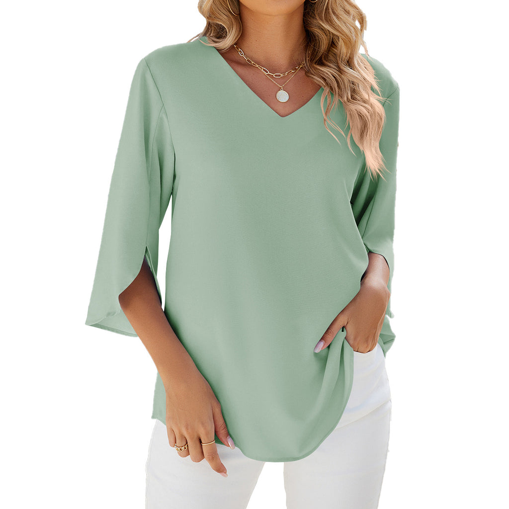 Womens V-Neck Loose Chiffon Shirt
