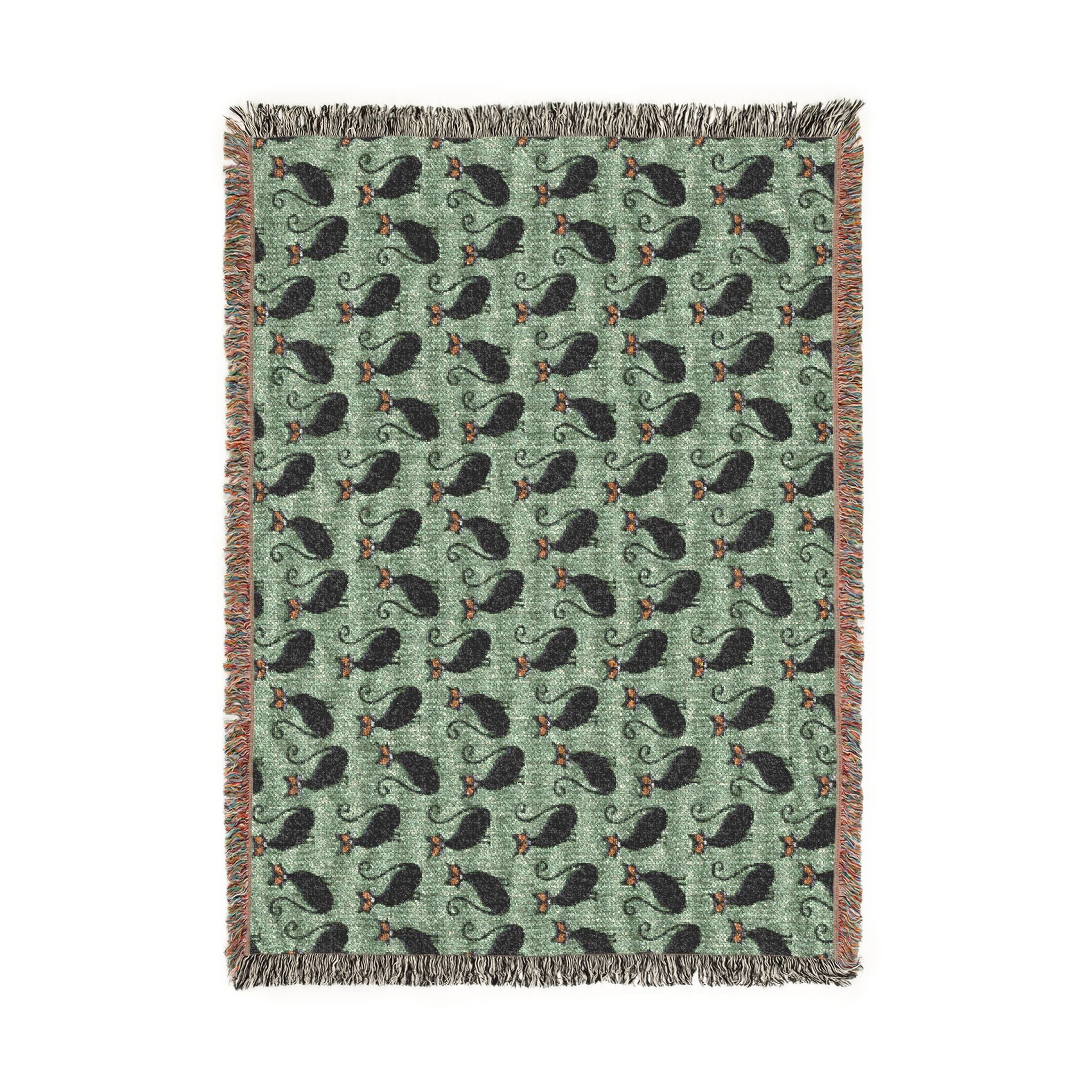 Cat Pattern Woven Blanket — Cozy Decorative Throw for Halloween