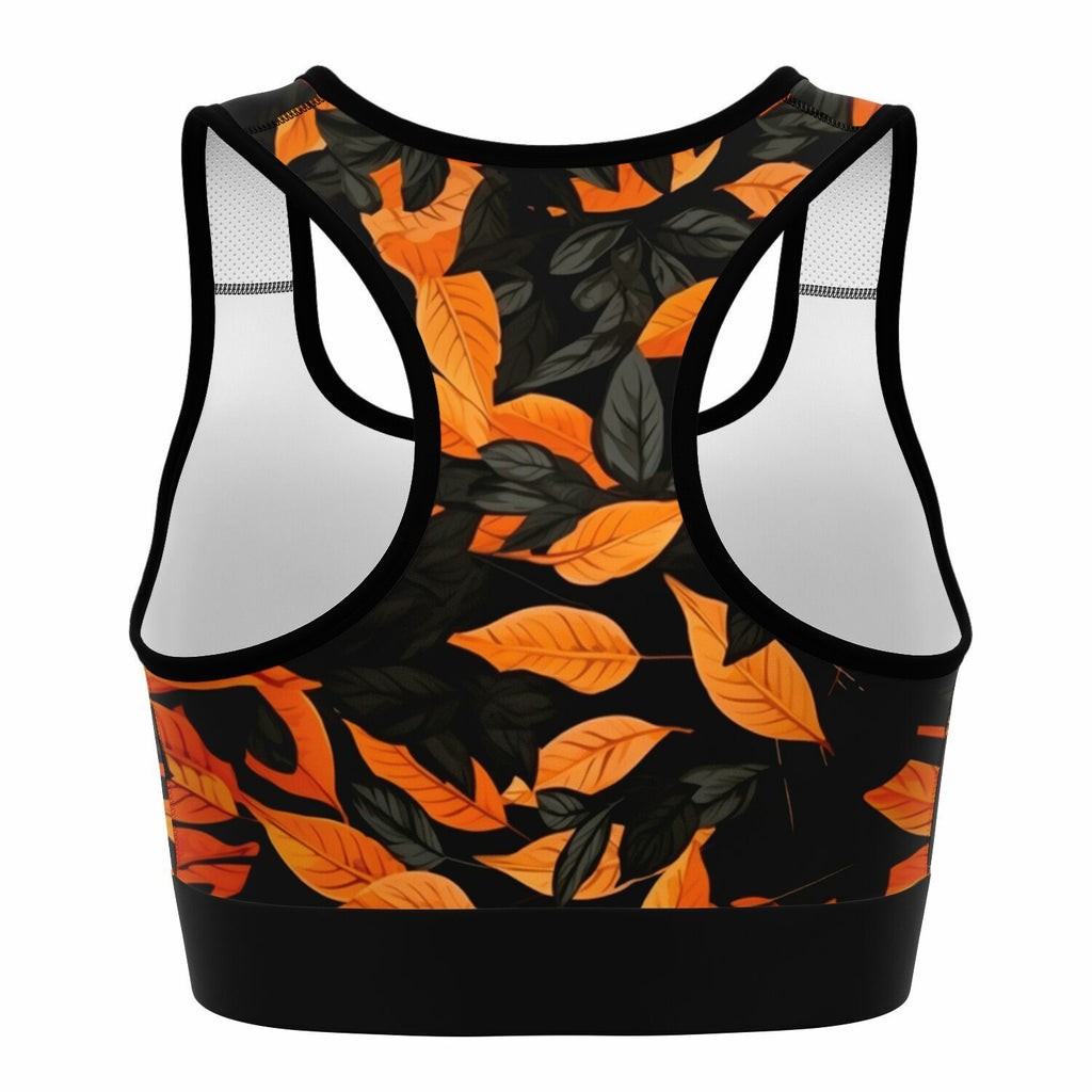Orange Leaves Forest Camo Sports Bra