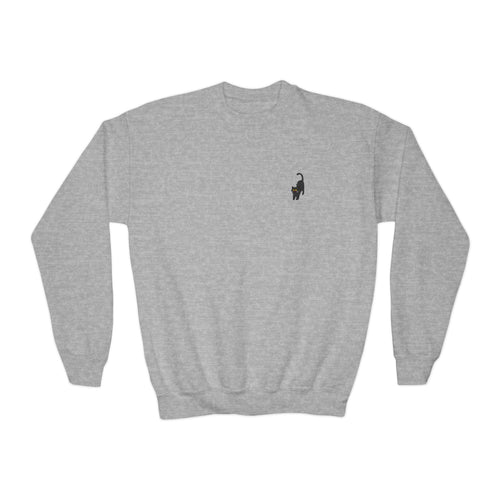 Black Cat Embroidered Youth Crewneck Sweatshirt