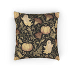 Halloween Ghost & Pumpkin Woven Pillow — Vintage Floral Spooky Accent Cushion