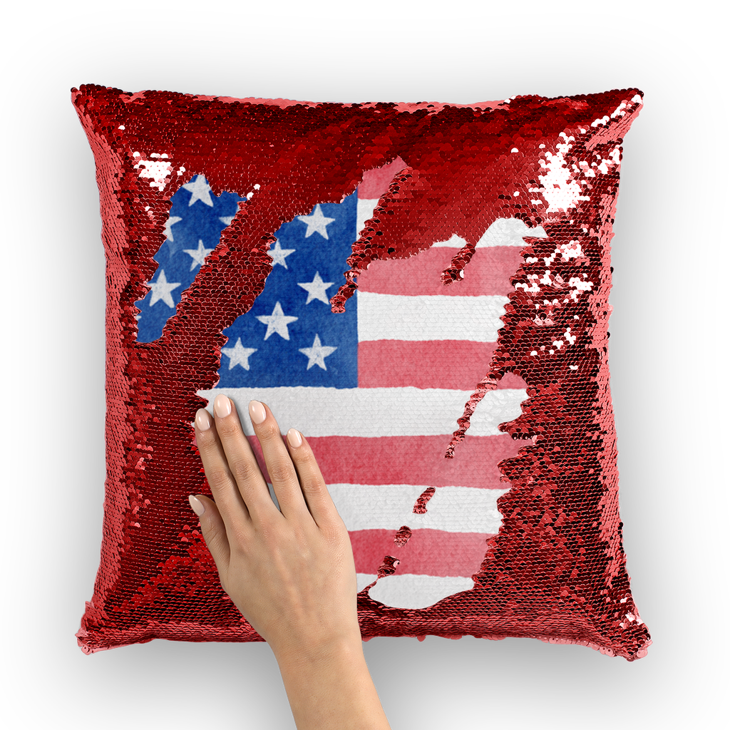 Stars and Stripes Sequin Cushion Cover