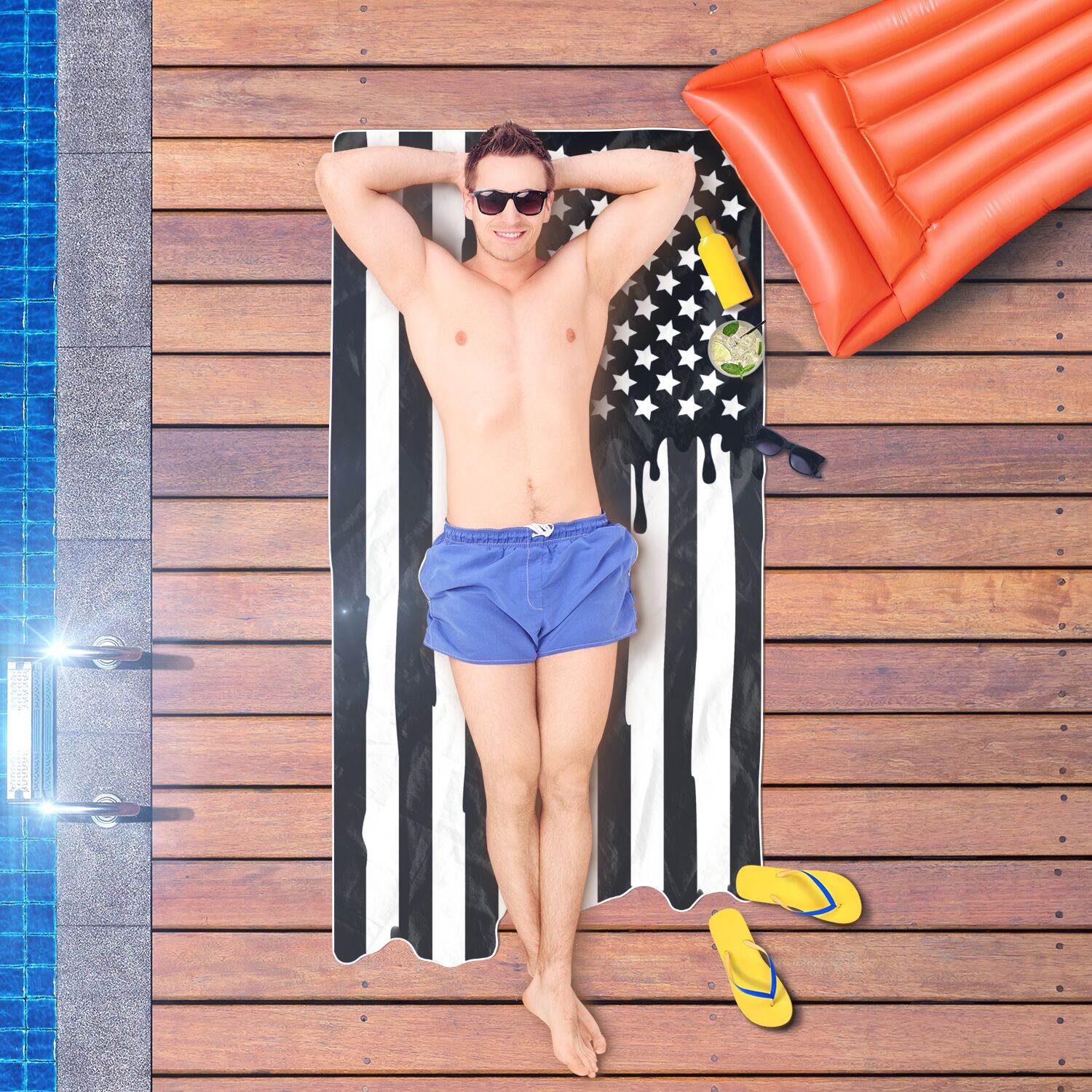Black and White American Drip Flag XL Beach Towel