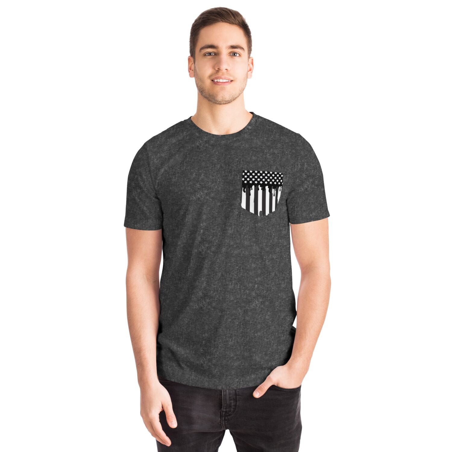 American Drip Black Acid Wash Men's Pocket T-shirt