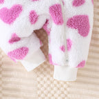 Fuzzy Heart Kids Hooded Long Sleeve Romper