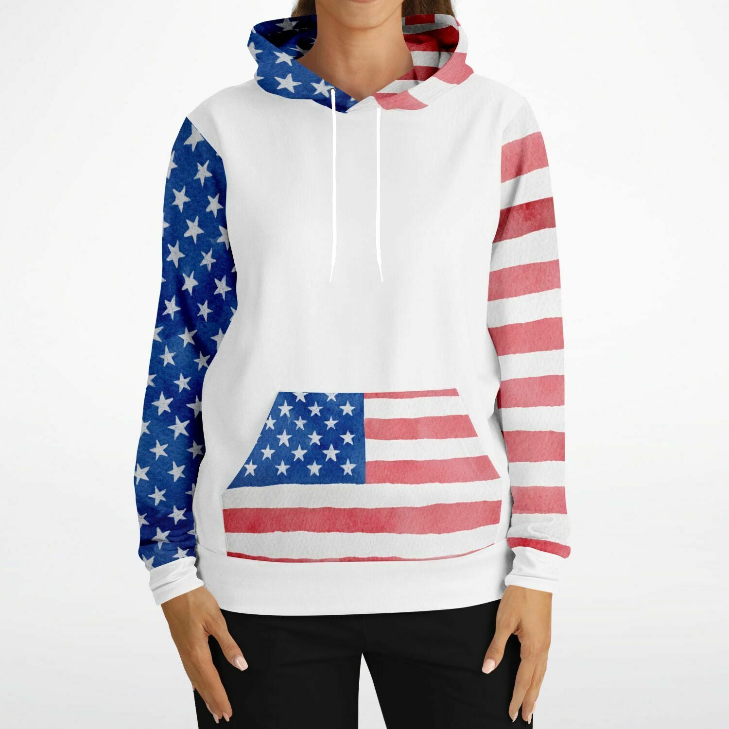 Stars And Stripes Watercolor Ladies Pullover Hoodie