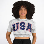 USA Cropped Short Sleeve Ladies Sweatshirt