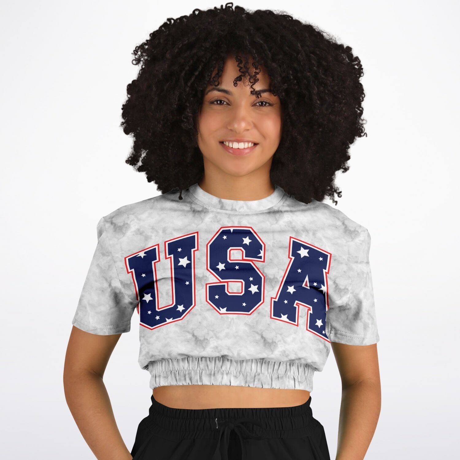 USA Cropped Short Sleeve Ladies Sweatshirt