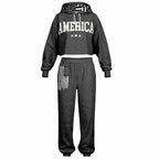 Ladies America Black Acid Wash Dance Hoodie & Sweatpants Set