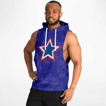 Load image into Gallery viewer, Red, White and Blue Star Blue Drop Armhole Hoodie
