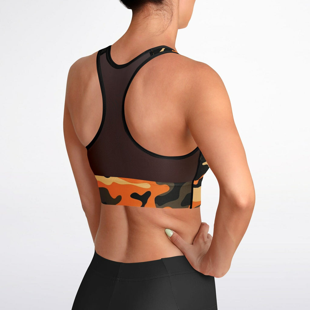 Orange Camo Mesh Padded Sports Bra