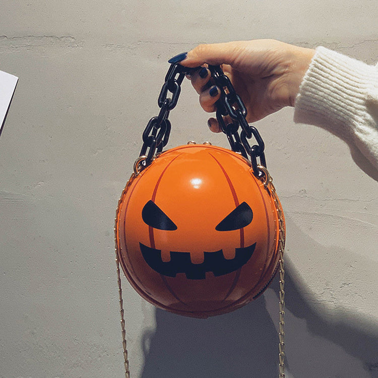 Halloween Cartoon Pumpkin Ball Shoulder Handbag With Chain