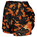 Orange Leave Forest Camo Women's 2-in-1 Shorts