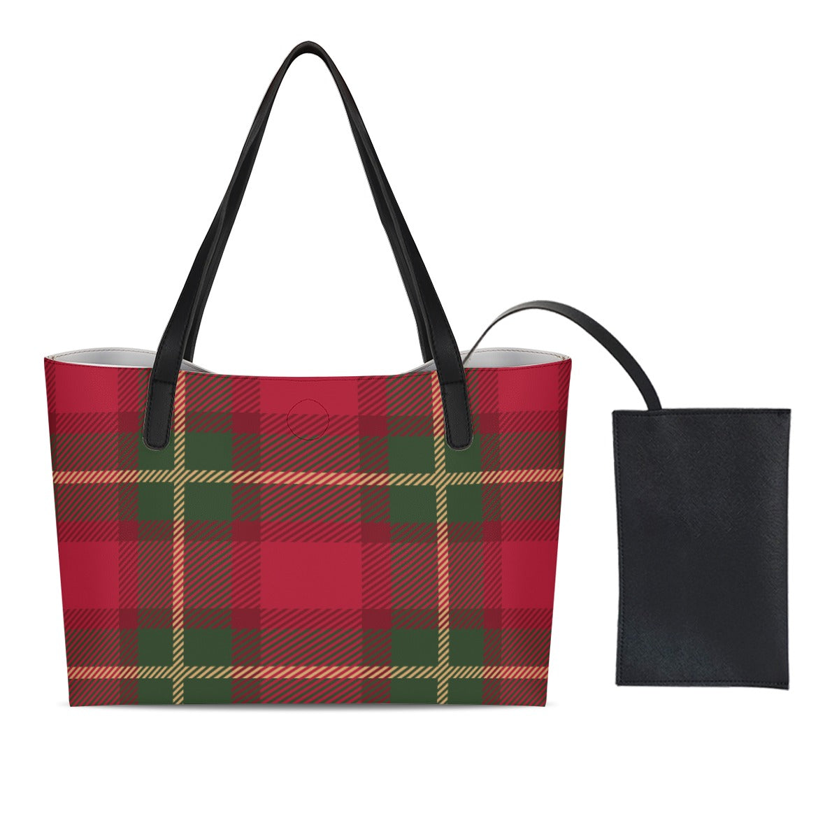 Red Plaid Tote Bag With Black Mini Purse