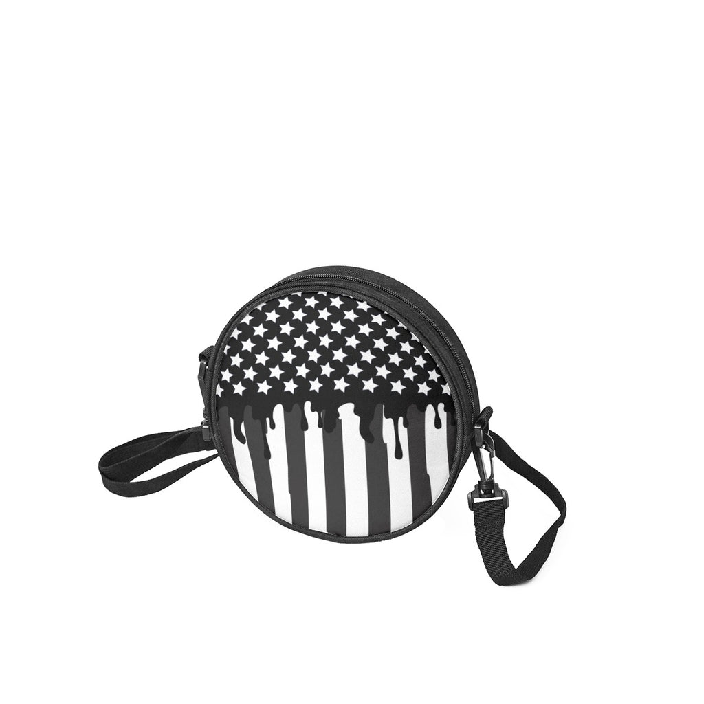 Black and White American Flag Drip Round Satchel Bag