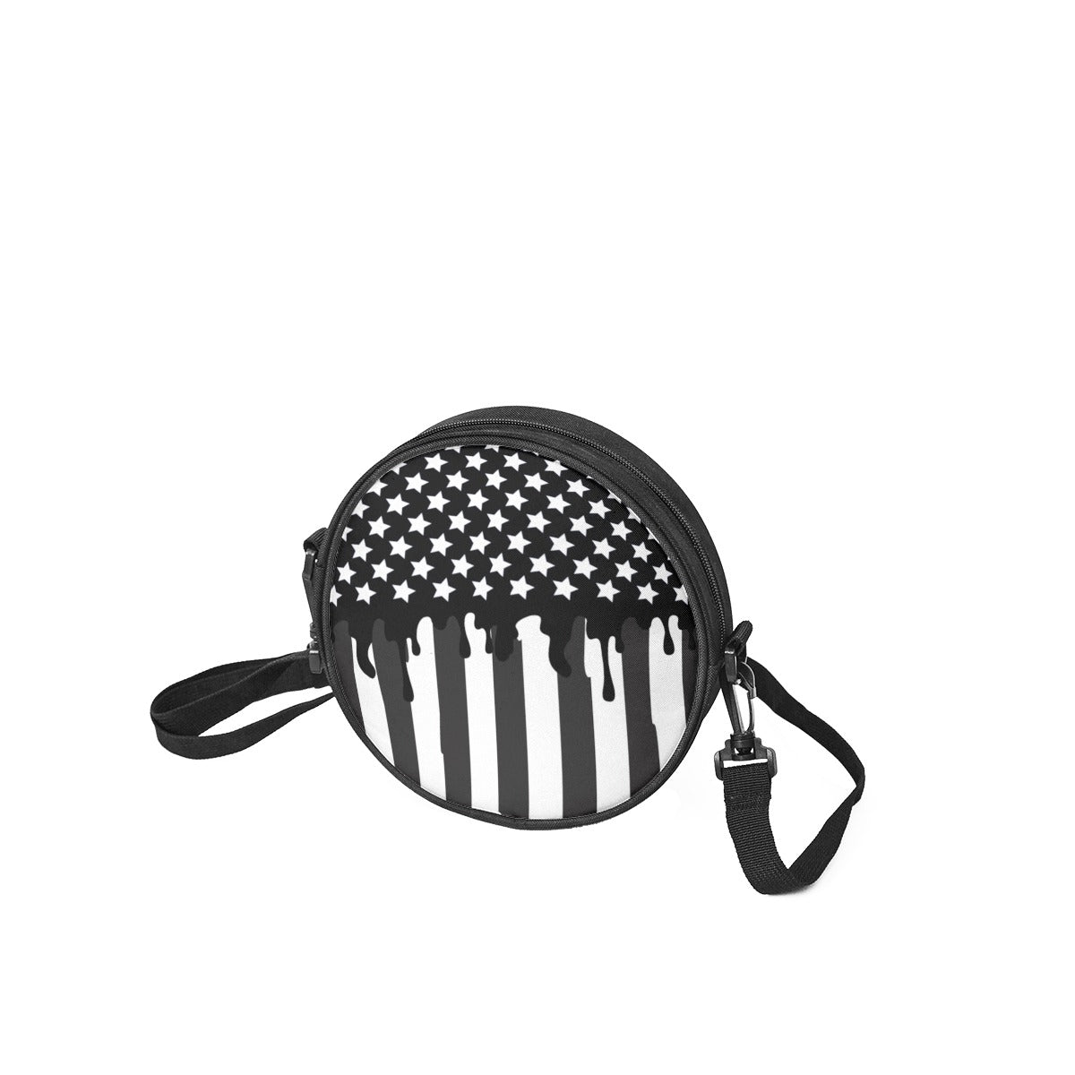 Black and White American Flag Drip Round Satchel Bag