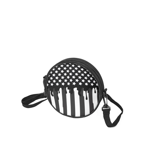 Black and White American Flag Drip Round Satchel Bag