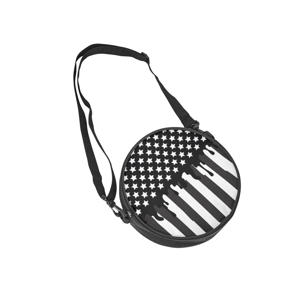 Black and White American Flag Drip Round Satchel Bag