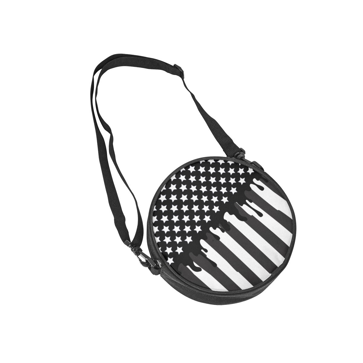 Black and White American Flag Drip Round Satchel Bag