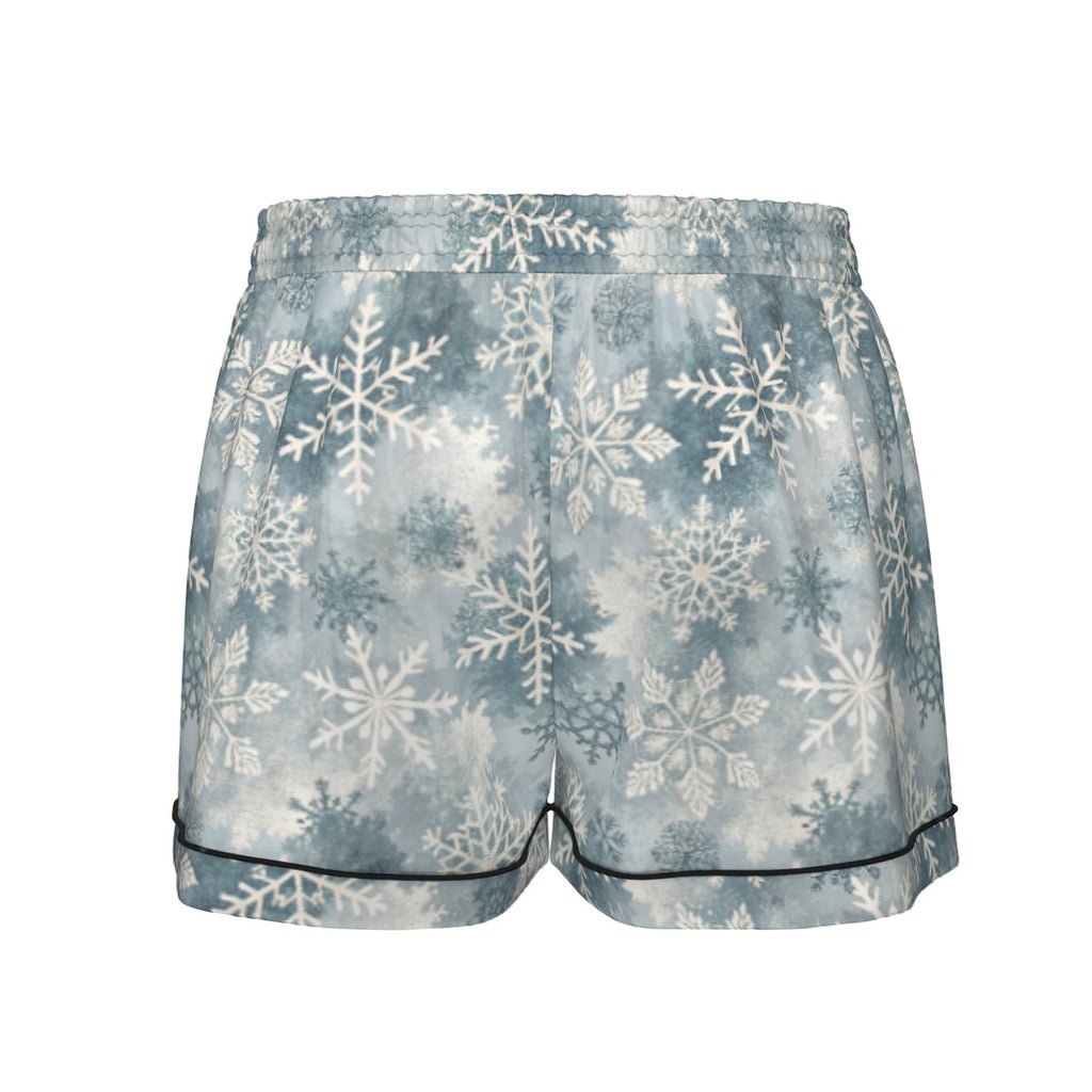 Ice Blue Snowflake Women's Silky-Smooth Short Sleeve Pajama Set with Shorts