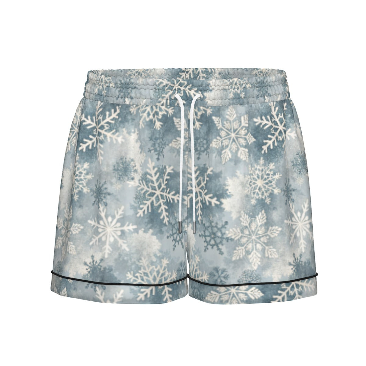 Ice Blue Snowflake Women's Silky-Smooth Short Sleeve Pajama Set with Shorts