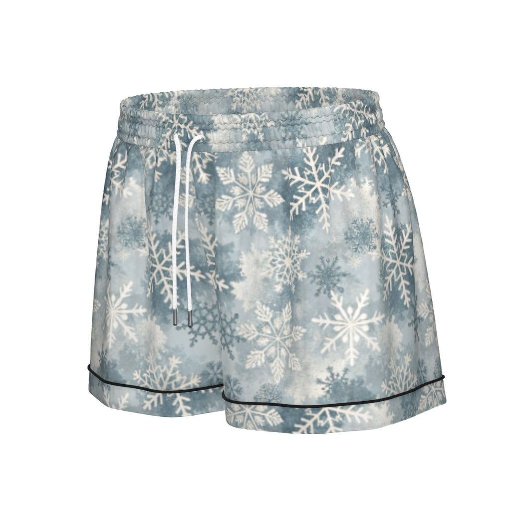 Ice Blue Snowflake Women's Silky-Smooth Short Sleeve Pajama Set with Shorts