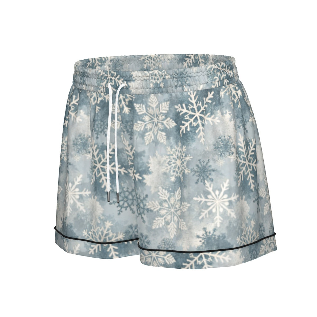 Ice Blue Snowflake Women's Silky-Smooth Short Sleeve Pajama Set with Shorts
